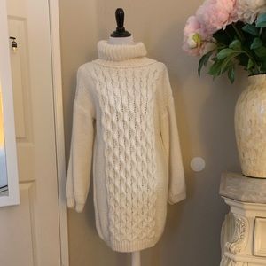 OneOn hand knitted cable jumper dress w roll neck